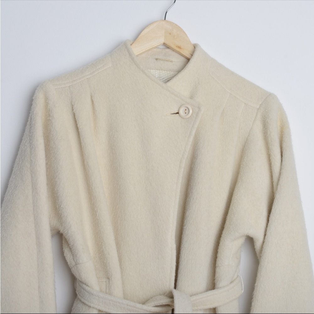 VTG cream mohair wool mod Jackie O jacket trench medium 8 - Picture 7 of 16